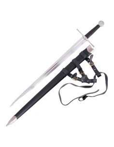 Espada medieval de mano y media con vaina y cinturón...
