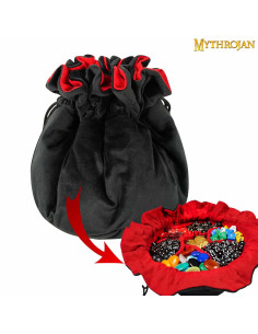 Bolsa medieval con cordón para dados, negro - rojo