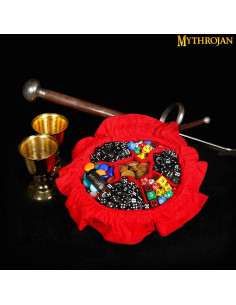 Bolsa medieval con cordón para dados, negro - rojo 2