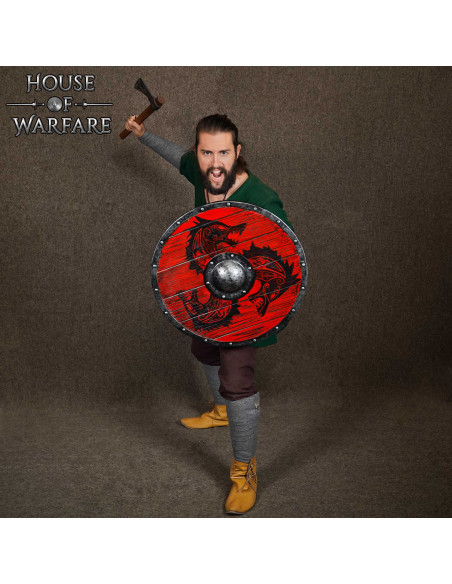 Viking rond houten schild Fenrir model