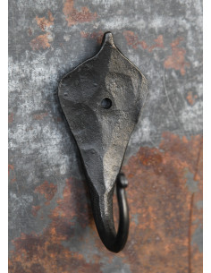 Gancho medieval de pared forjado a mano, diseño hoja 2