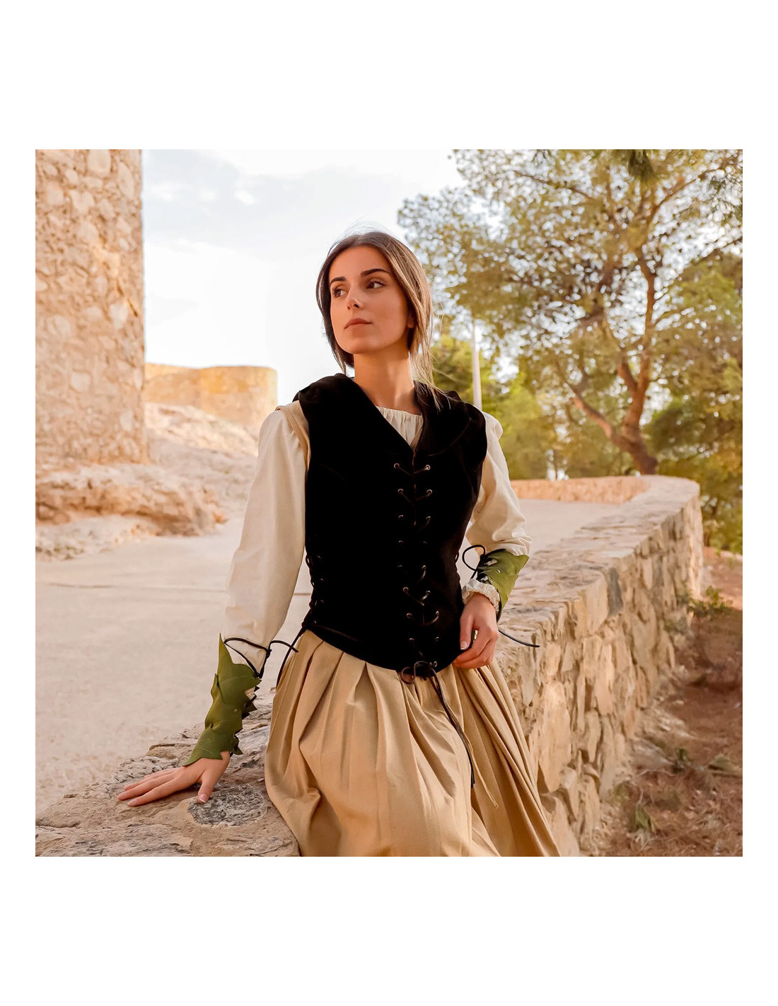 Chaleco medieval mujer Elfa Aventurera en marrón ⚔️ Tienda-Medieval