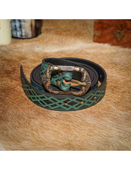 Renæssancebælte i præget grønt læder