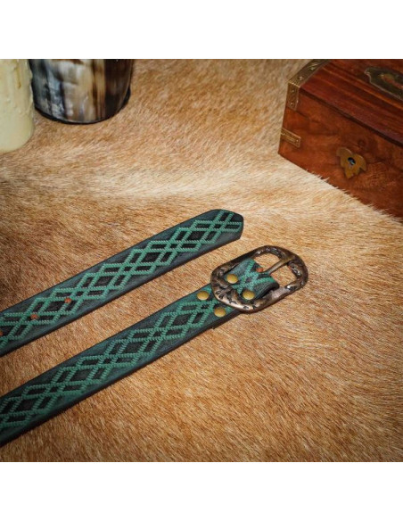 Renæssancebælte i præget grønt læder