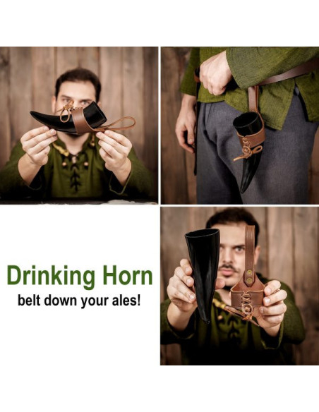 Viking drinkhoorn met lederen baldric