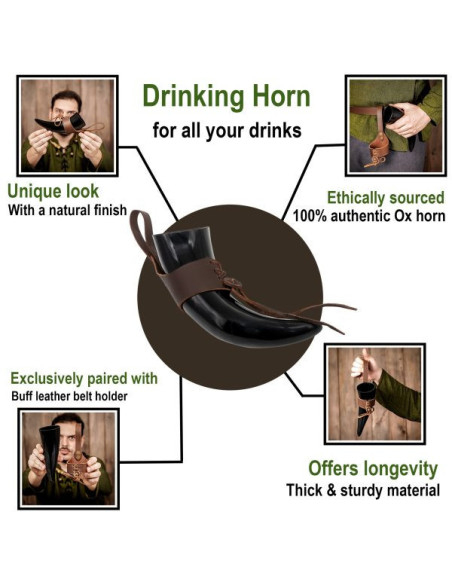 Cuerno vikingo para beber con tahalí...