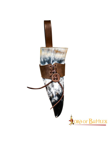 Viking drinkhoorn met lederen baldric