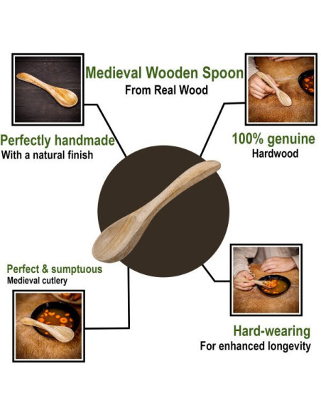 Cuchara medieval de madera funcional,...