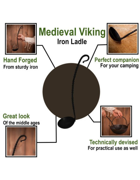 Cucharón medieval de hierro forjado