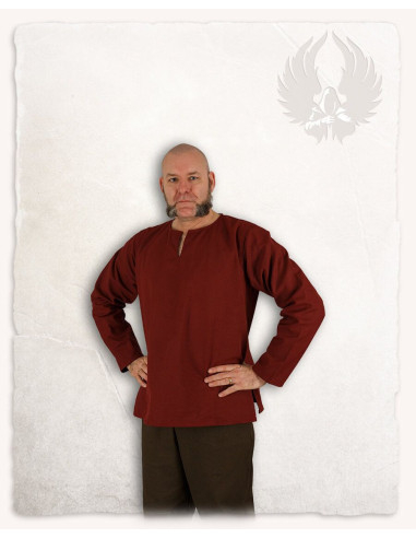 Gesloten middeleeuws overhemd Rurik model, bordeaux