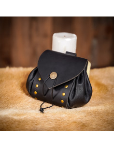 Mittelalterliche Gürteltasche aus Leder mit gealtertem...