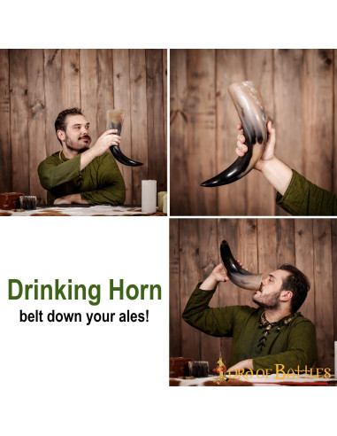 Cuerno vikingo para beber son tahalí marrón (250 ml.) ⚔️ Tienda