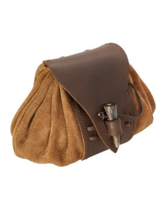 Mittelalterliche Gürteltasche aus Leder mit Hornverschluss 2