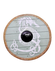 Escudo Vikingo Fenrir con ribete en cuero, 80 cm. Ø
