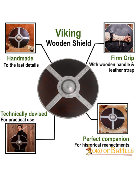 Viking houten schild met stalen umbo