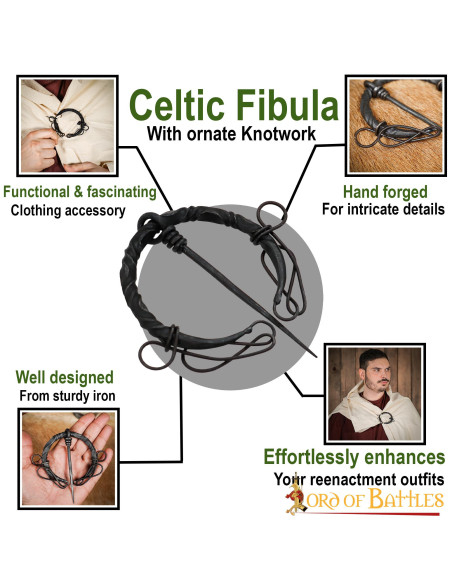 Keltisk fibula i smedejern med knaster