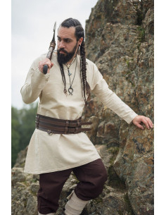 Túnica de lino Vikinga modelo Ragnar, color blanco natural