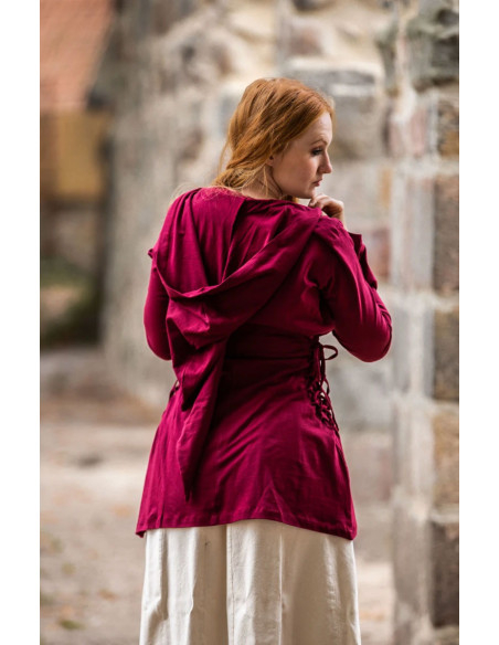 Middelalderbluse Lea Red med hætte