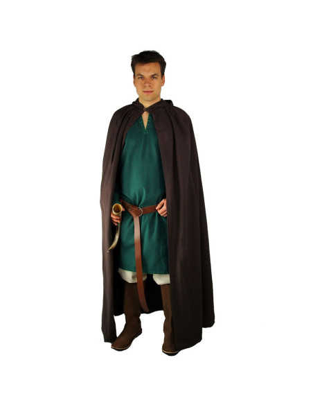 Lange donkerbruine middeleeuwse cape