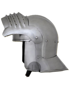 Mittelalterlicher Kopfschmuck mit Visier, Jahr 1490