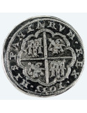 Moneda 8 reales plateada, 3,5 cms.