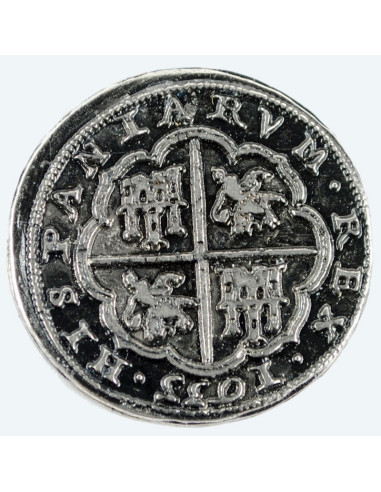 8 reales zilveren munt, 3,5 cm.