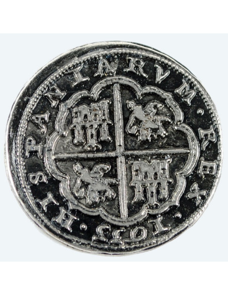 Zilveren 8 reales munt, 3,5 cm.