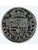 Moneda 8 reales plateada, 3,5 cms.