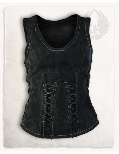 Corpiño medieval cuero modelo Sarina, negro