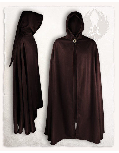 Capa medieval lana capucha larga modelo Gora, marrón