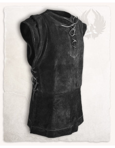 Chaleco medieval cerrado de ante modelo Penda, negro.