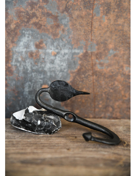 Handgesmede wandhaak met blad (10 cm.)