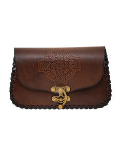 Bolso de cuero cruz celta repujada, color marrón