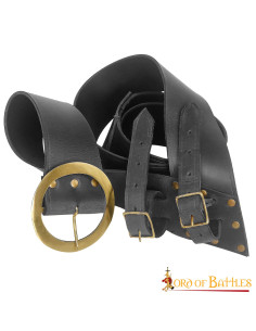 Tahalí con cinturón para espadas en cuero negro