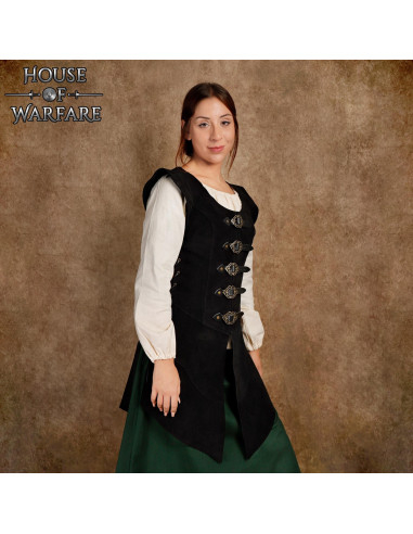 Mittelalterliche Damenjacke aus Wildleder, Modell Eleanor, schwarz.