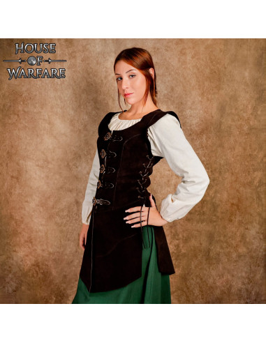 Chaqueta mujer medieval de ante modelo Eleanor, color marrón.