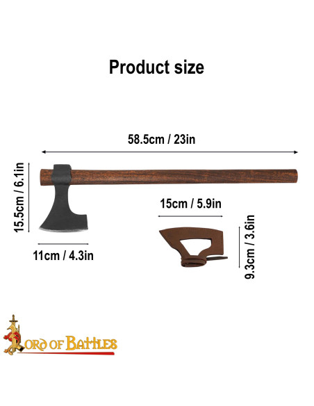 Wikinger-Stahlaxt mit Lederscheide...