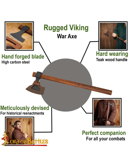 Viking ståløkse med læderskede (58,5...