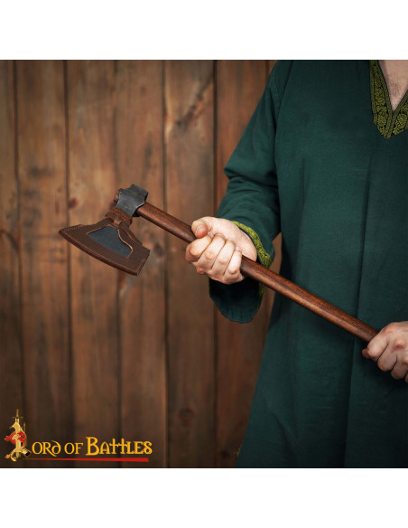 Wikinger-Stahlaxt mit Lederscheide...