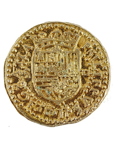Guld 2 Escudos mønt, 3 cm.