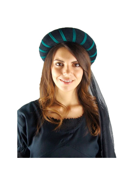 Tocado medieval para mujer, negro-verde