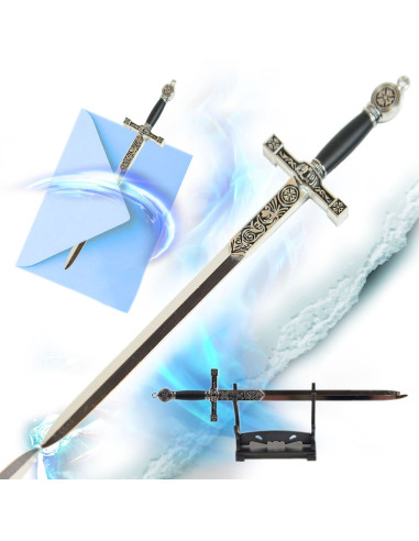 Briefopener met Excalibur zwaardsteun (21 cm.)