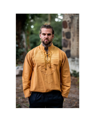 Camisa medieval cordones, color mostaza talla S - Reacondicionada