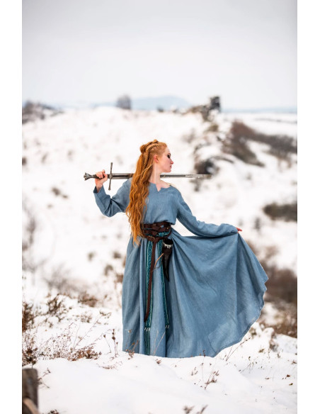 Viking linnen jurk model Anna, blauw Viking linnen jurk model Anna, blauw