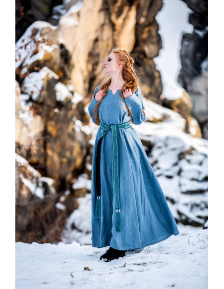 Viking linnen jurk model Anna, blauw Viking linnen jurk model Anna, blauw