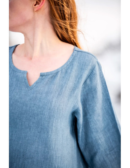 Viking linnen jurk model Anna, blauw Viking linnen jurk model Anna, blauw