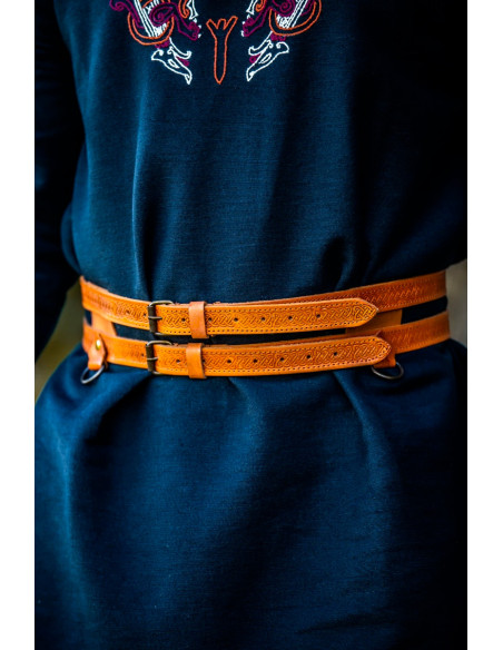 Viking dubbele riem in lichtbruin leer