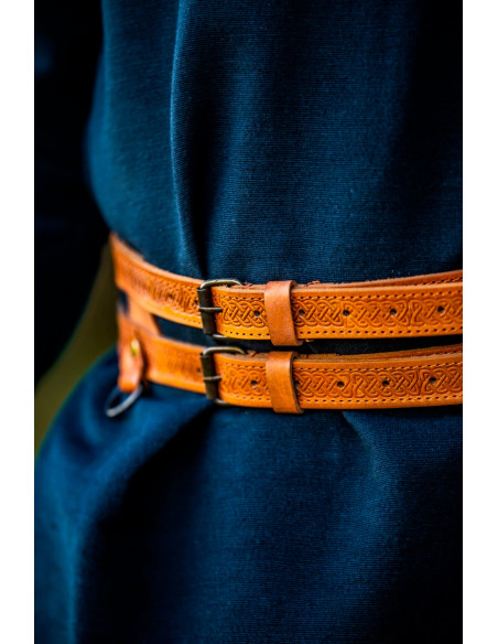 Viking dobbelt bælte i lysebrunt læder