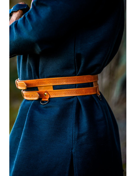 Viking dobbelt bælte i lysebrunt læder