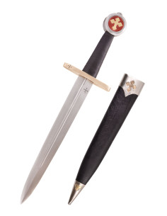Daga medieval militia templi con vaina, 42 cm.